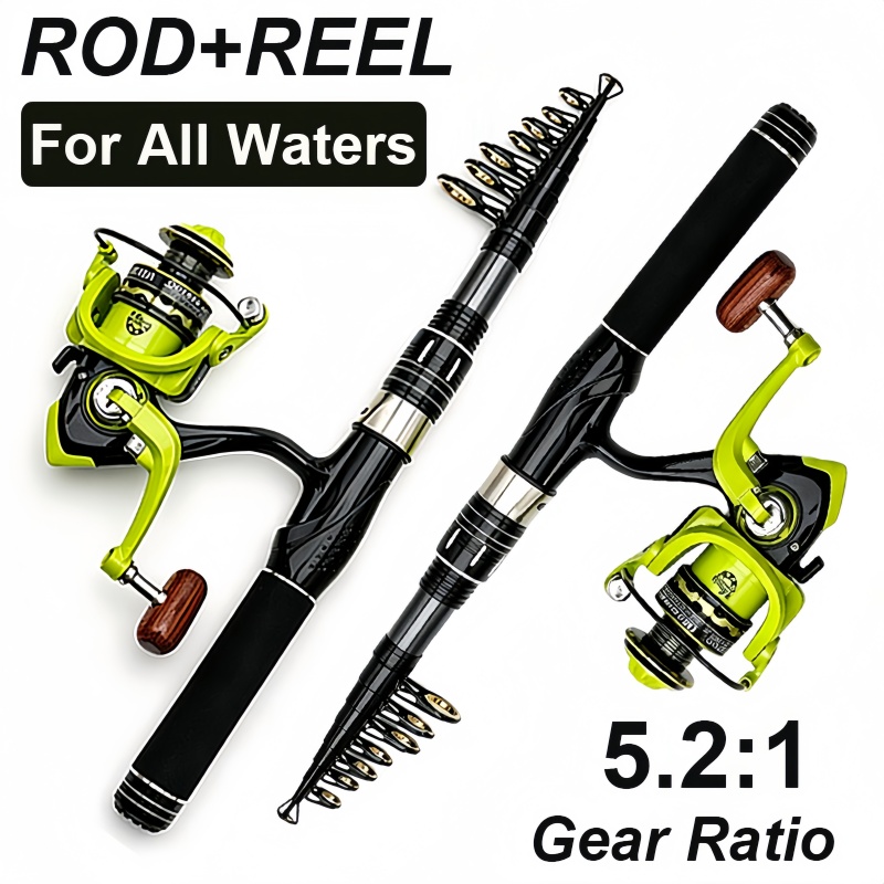 Fishing Rod Combo - スピニング釣り竿とリールのセット 1.5-2.4m カーボン製海釣り竿と5.2:1ギア比の金属スプール、淡水バスやパイク釣り用