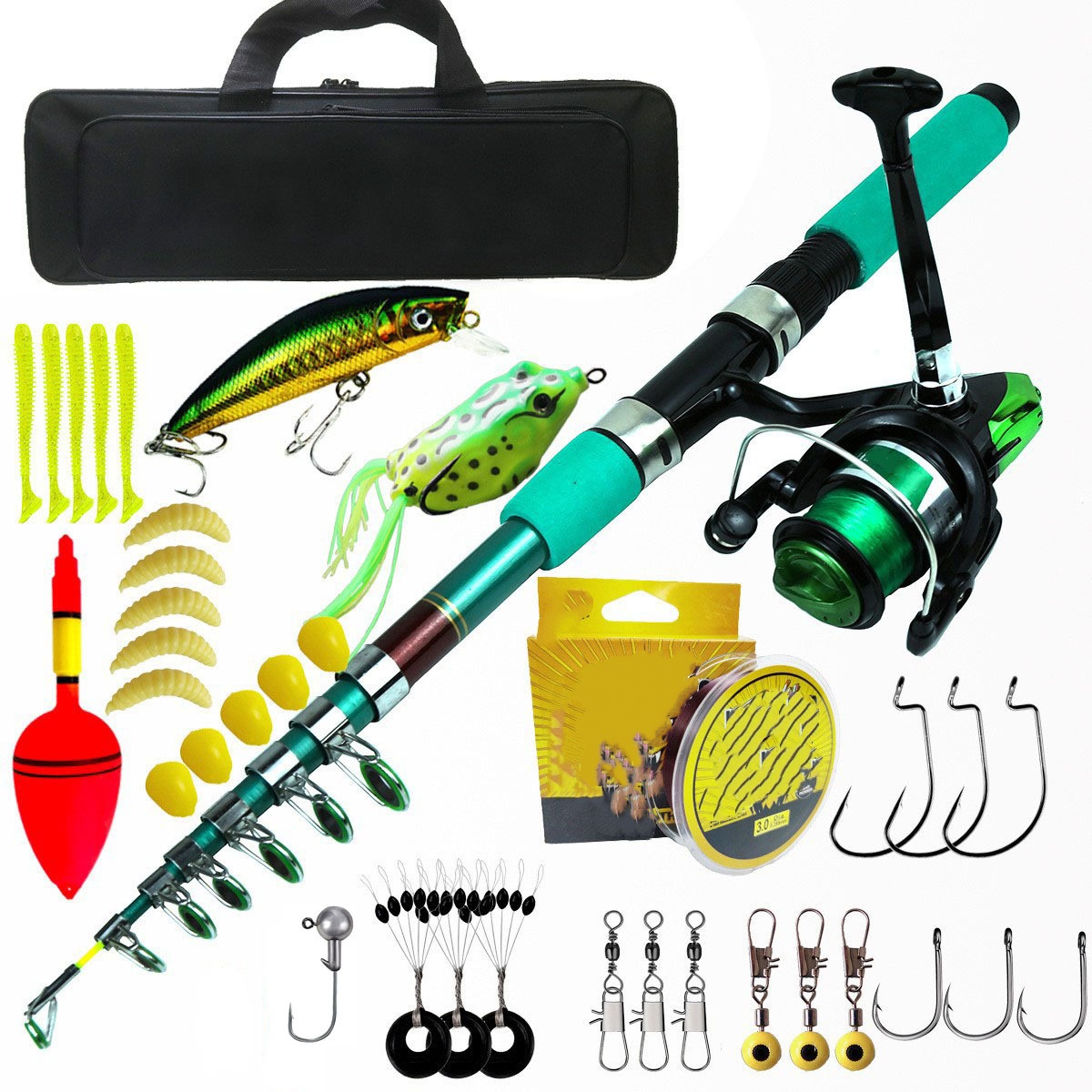 Fishing Rod Combo - ポータブル超軽量鯉釣り用伸縮式スピニングロッドリールコンボキット折りたたみ式釣り竿グラスクロスバッグ湖釣りタックルFASTアクション
