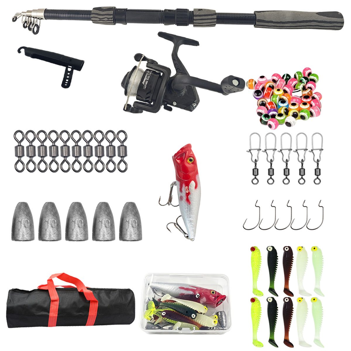 携帯用伸縮式釣り竿キット 1.8m 3層構造のグラスファイバ - Fishing Rod Combo のレビューと価格