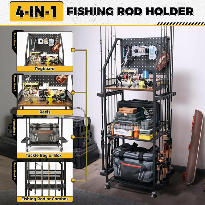 釣り道具収納棚、釣り竿とリールを収納できるガンラック風のタッ - Fishing Rod Combo のレビューと価格