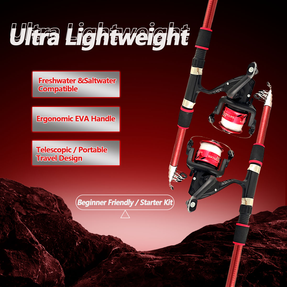 スピニング釣り竿とリールコンボセット1.8M伸縮式ロッド、5 - Fishing Rod Combo のレビューと価格